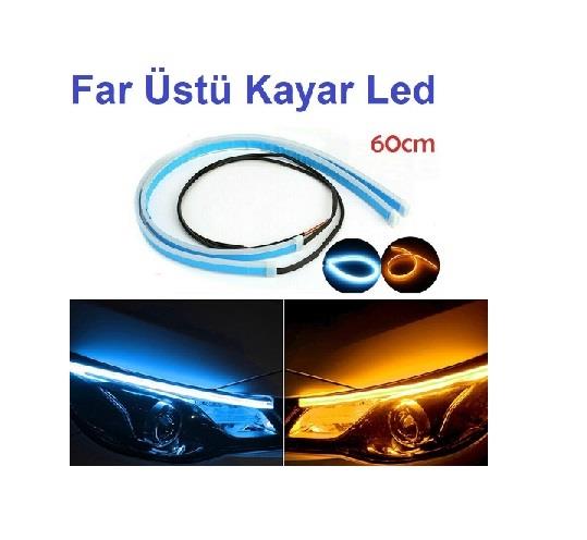 12V FAR ÜSTÜ KAYAR LED SİNYALLİ SARI-BUZ MAVİSİ (60 CM)