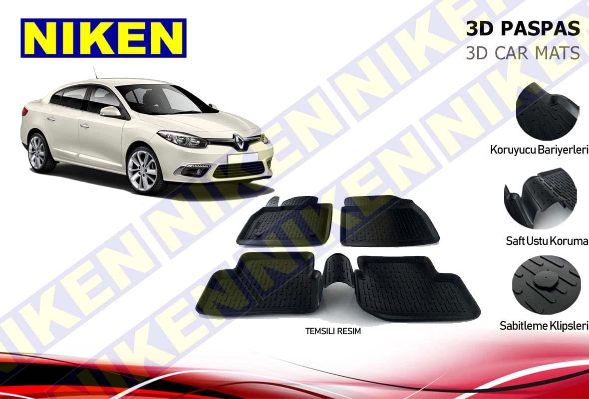 3D ARAÇ PASPASI (SİYAH) (4 PARÇA) RENAULT FLUENCE 2009 > ( SABİTLEME KLİPSSİZ )