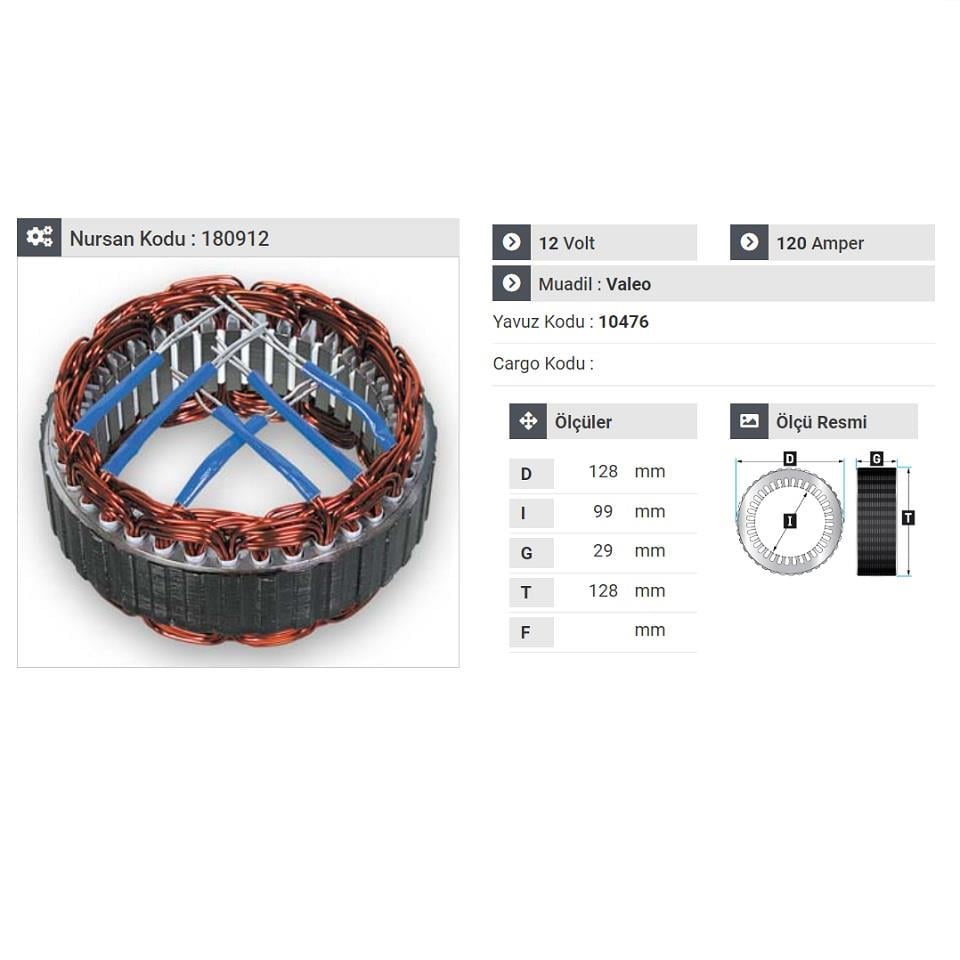 12V ALTERNATÖR STATÖR VALEO TİPİ 120 A (6 UÇLU) (KLİMALI)