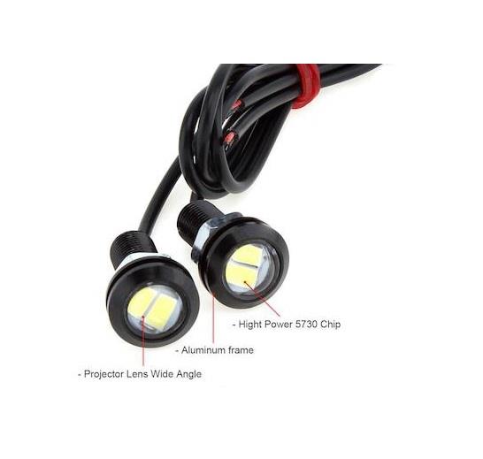 12V GÜNDÜZ SÜRÜŞ LEDİ YUVARLAK BEYAZ (2 LEDLİ) CIVATALI (MERCEKLİ) (18 MM) (2 AD)