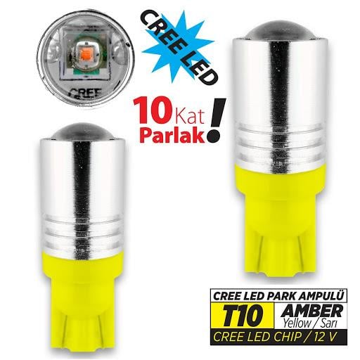 JSV 12V DİPSİZ AMPUL LED T10 SARI CREE MERCEKLİ (2 AD)