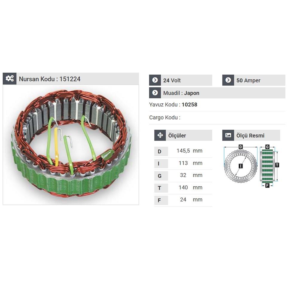 24V ALTERNATÖR STATÖR MITSUBISHI TİPİ 50 A (4 UÇLU) MITSUBISHI PRESTIJ/SAFIR OTOBÜS