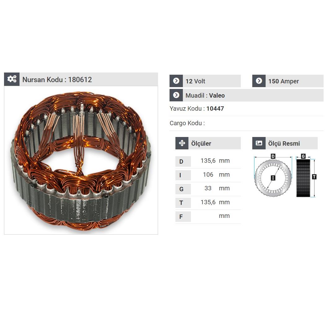 12V ALTERNATÖR STATÖR VALEO TİPİ 150 A (3 UÇLU)