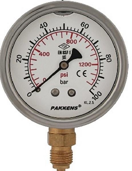 BASINÇ ÖLÇER MANOMETRE (0-315 BAR CL 2,5 G1/4) (63 MM) ARKADAN BAĞLANTILI PASLANMAZ GÖVDE 