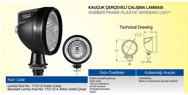 ÇALIŞMA LAMBASI KAUÇUK ÇERÇEVELİ YUVARLAK 118 MM KABLOLU