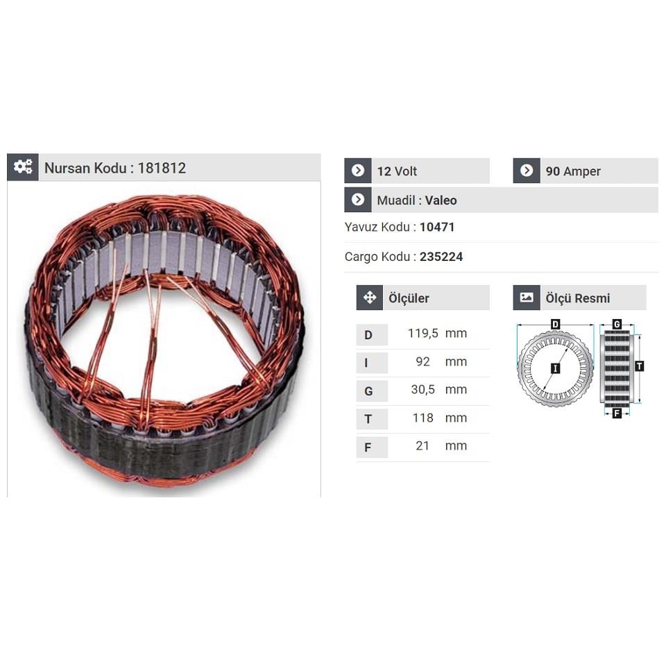 12V ALTERNATÖR STATÖR VALEO TİPİ 90 A FIAT 1.3 MULTIJET 