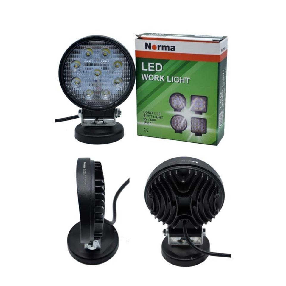 NORMA 9V-60V ÇALIŞMA LAMBASI YUVARLAK (9 X 3W POWER LEDLİ) (112 MM) (KALIN CAM) 