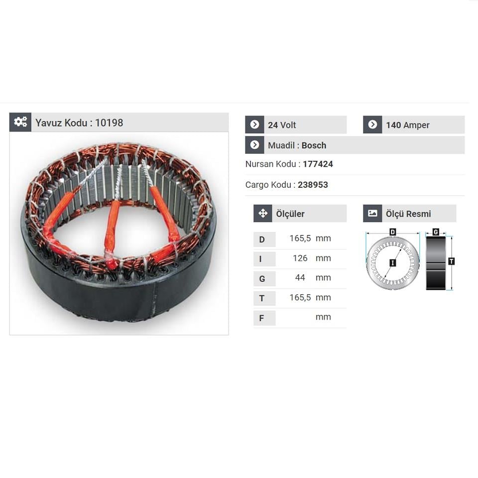 24V ALTERNATÖR STATÖR BOSCH TİPİ 140 A (3 UÇLU)