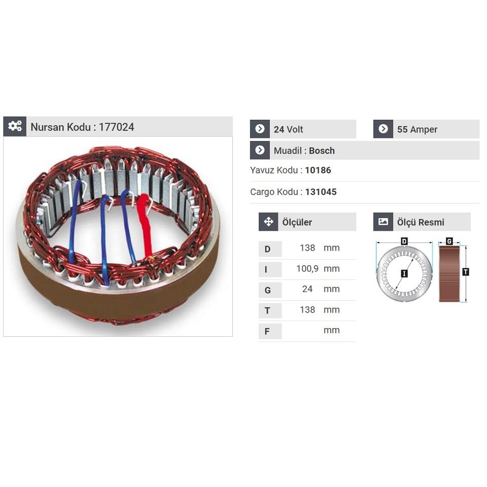 24V ALTERNATÖR STATÖR BOSCH TİPİ 55 A (4 UÇLU)