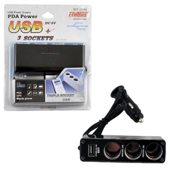 12V-24V ÇAKMAK SOKETİ (ENERJİ SOKETİ) (ÇAKMAK 3 + USB 1 ŞARJLI 0.5 A) (KABLOLU)