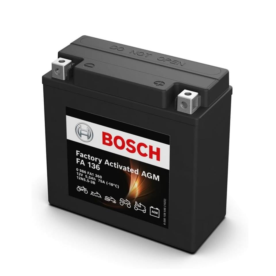 BOSCH 12V 5.5 AH MOTOSİKLET AKÜSÜ AGM 75 A (EN) (135*60*130) (12N5.5-3B)