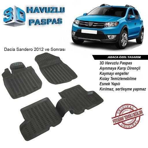 3D ARAÇ PASPASI (SİYAH) (4 PARÇA) DACIA SANDERO/STEPWAY 2012 >
