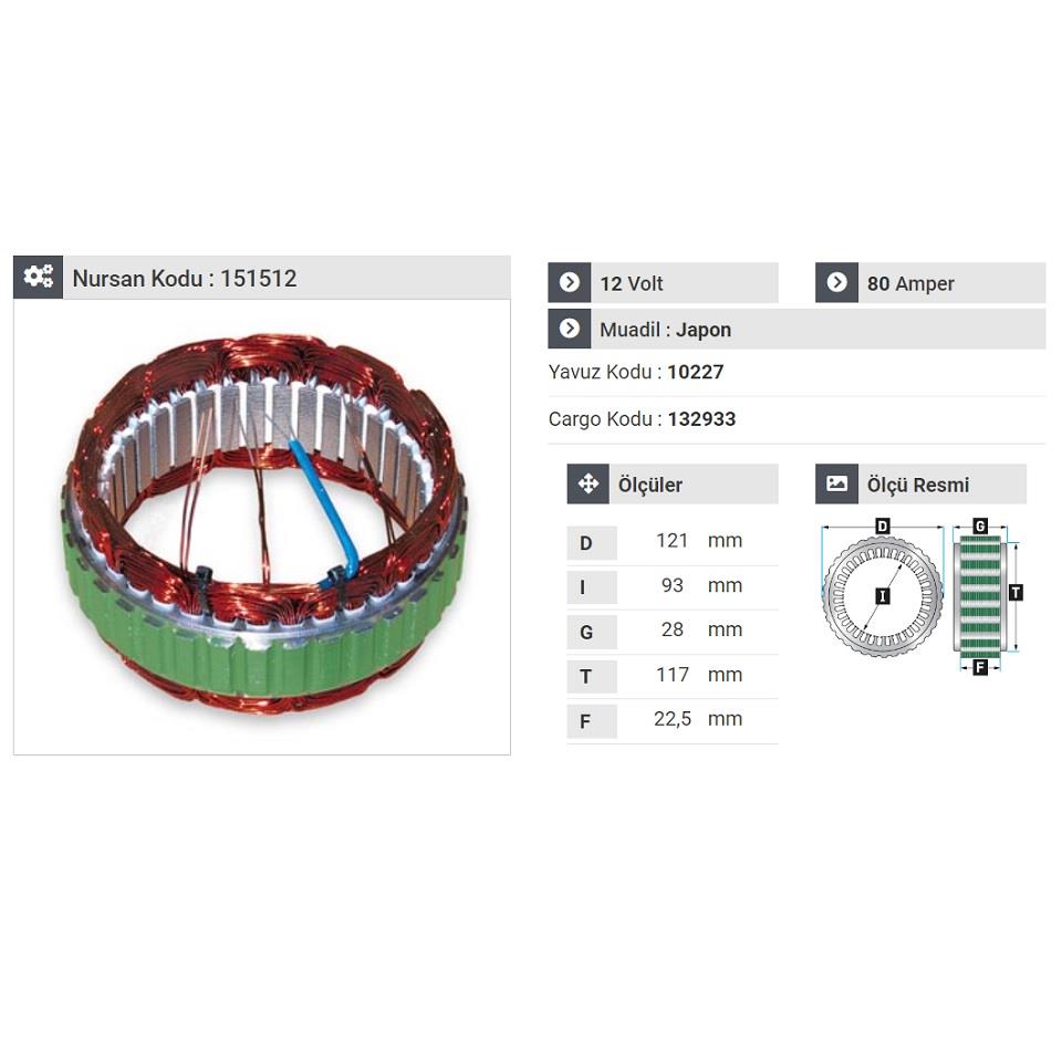 12V ALTERNATÖR STATÖR HITACHI TİPİ 80 A (4 UÇLU) NISSAN