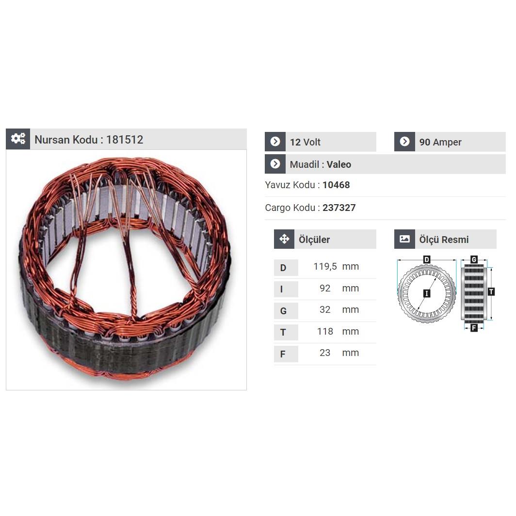 12V ALTERNATÖR STATÖR VALEO TİPİ 90 A (3 UÇLU) OPEL 1.3 CDTI