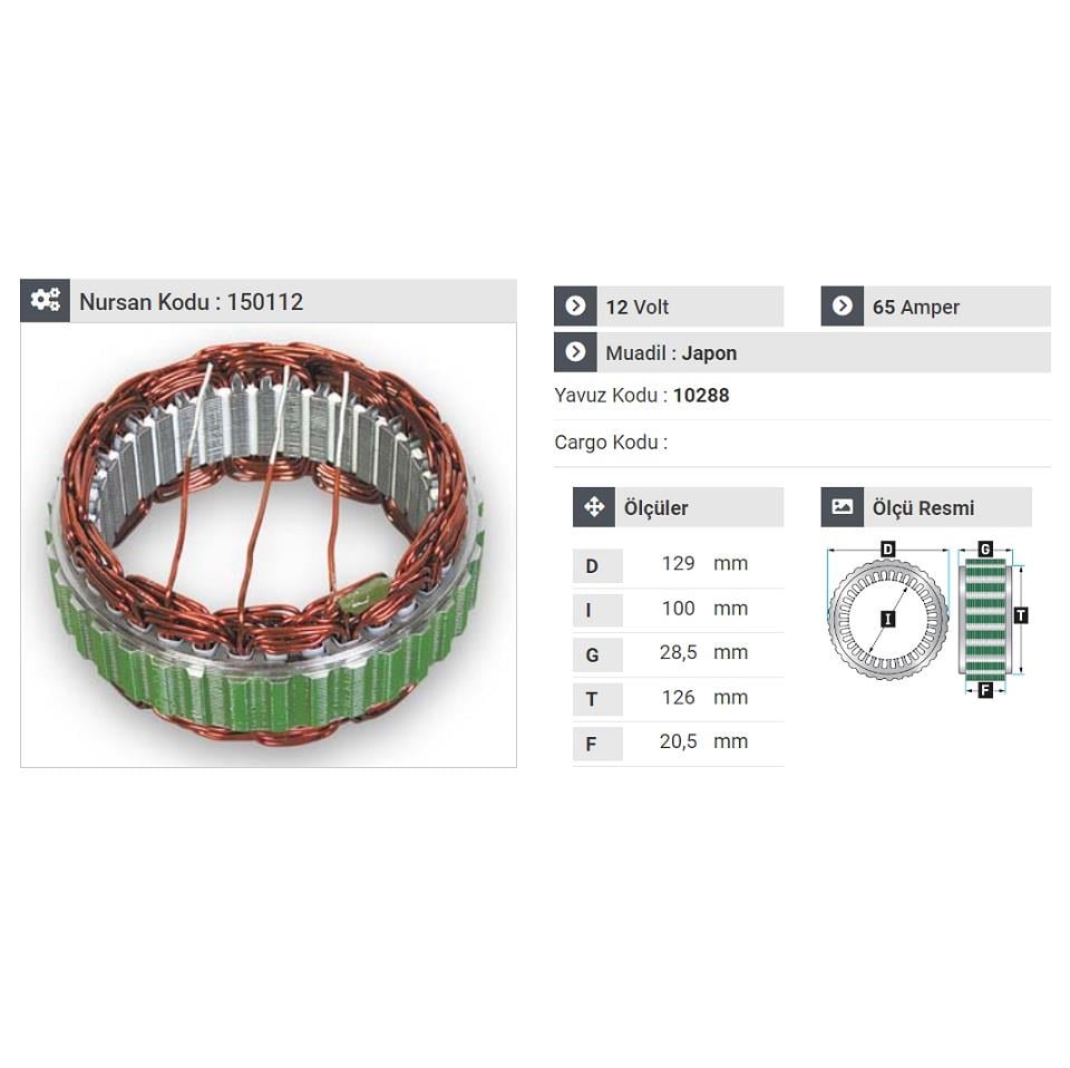 12V ALTERNATÖR STATÖR 65 A (3 UÇLU) MITSUBISHI L300