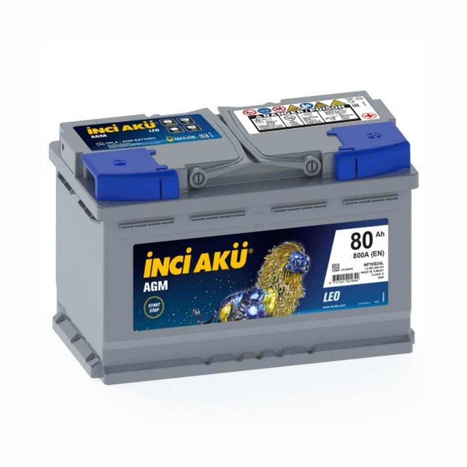 INCI 12V 80 AH AKÜ AGM LEO 800 A (EN) (EXTRA START-STOP) (315*175*190) (3 YIL GARANTİ)