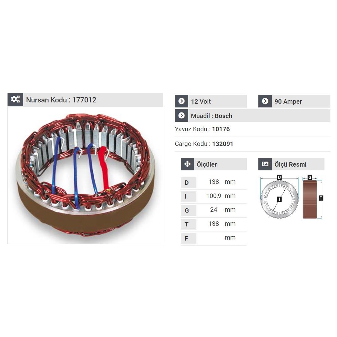 12V ALTERNATÖR STATÖR BOSCH TİPİ 90 A (4 UÇLU)