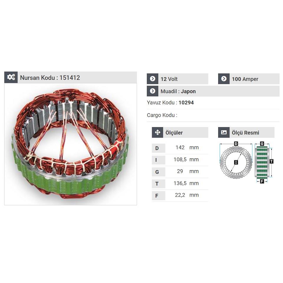 12V ALTERNATÖR STATÖR HITACHI TİPİ 100 A (4 UÇLU) NISSAN