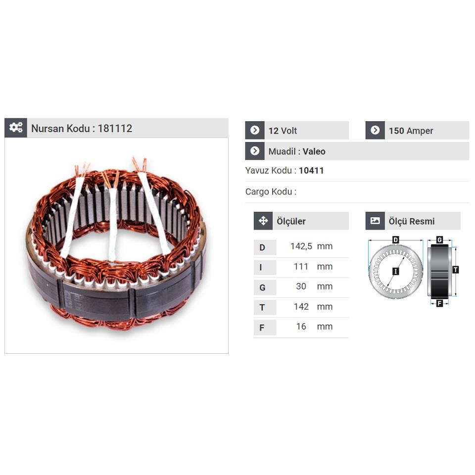 12V ALTERNATÖR STATÖR VALEO TİPİ 150 A (3 UÇLU)