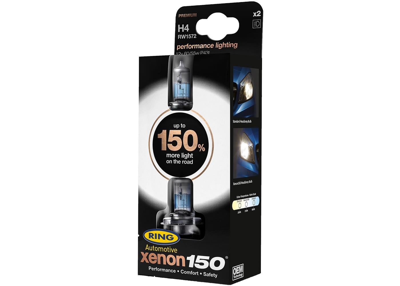 RING 12V H4 AMPUL 60/55W MORE LIGHT +%150 FAZLA IŞIK (2 AD)