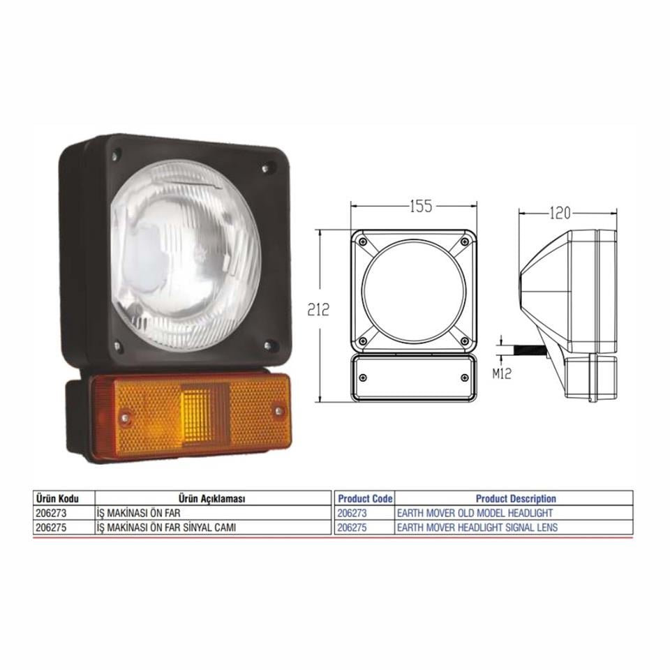 ÇALIŞMA LAMBASI-FARI (SİNYALLİ) (155*155 / 155*212 MM) JCB İŞ MAKİNASI