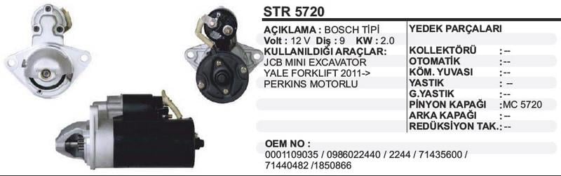 12V MARŞ MOTORU BOSCH TİPİ 9 DİŞ 2.0 KW FORKLİFT