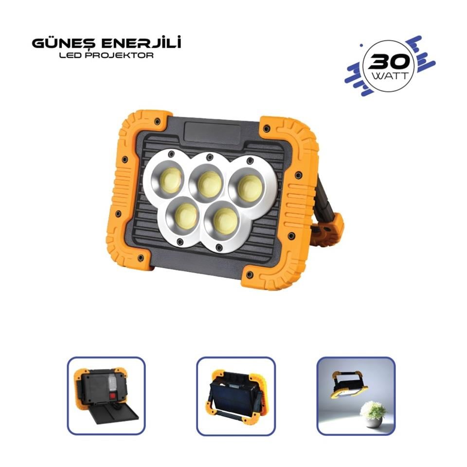 LAMBADA SOLAR 12V COB LEDLİ EL PROJEKTÖRÜ GÜNEŞ ENERJİLİ-ŞARJLI USB ÇIKIŞLI