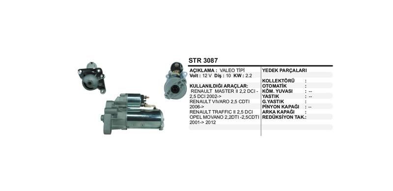 12V MARŞ MOTORU VALEO TİPİ 10 DİŞ 2.2 KW D7R MASTER/MOVANO