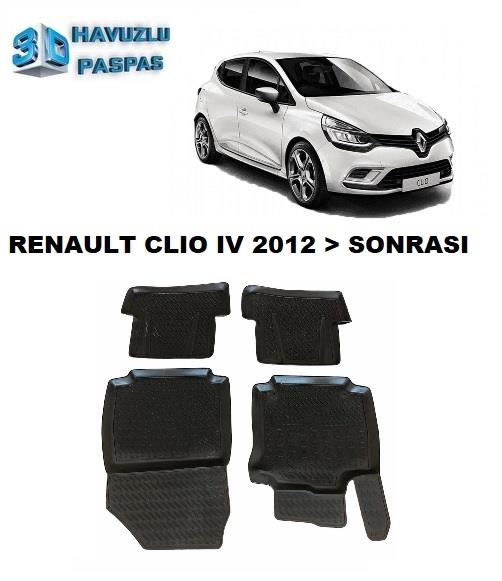 3D ARAÇ PASPASI (SİYAH) (4 PARÇA) RENAULT CLIO IV 2012 >
