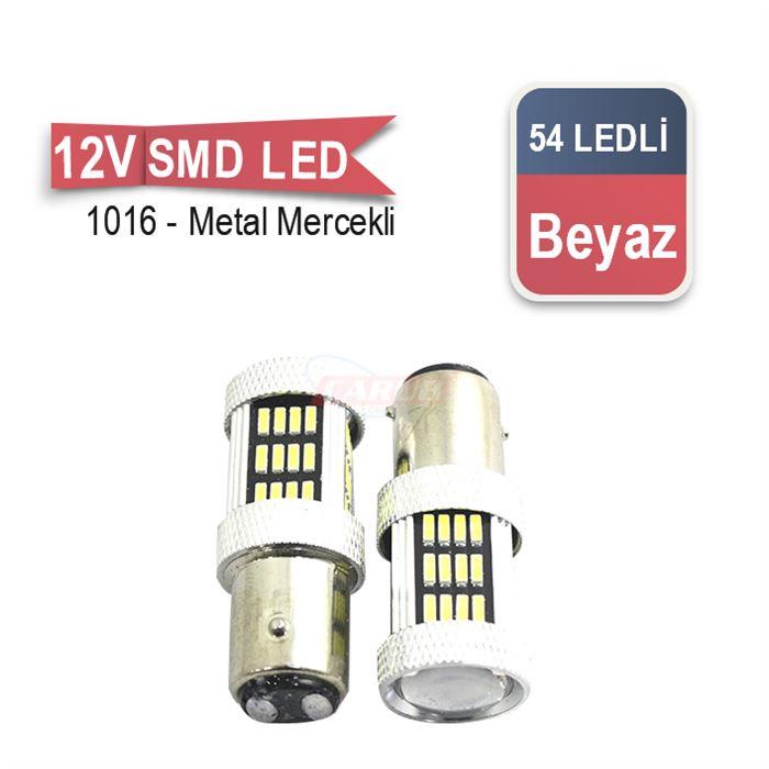 12V 1016 AMPUL 54 LEDLİ BEYAZ (MERCEKLİ) (2 AD)