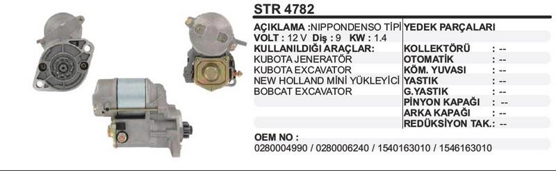 12V MARŞ MOTORU NIPPON DENSO TİPİ 9 DİŞ 1.4 KW BOBCAT-HYUNDAI-KUBOTA-NEW HOLLAND