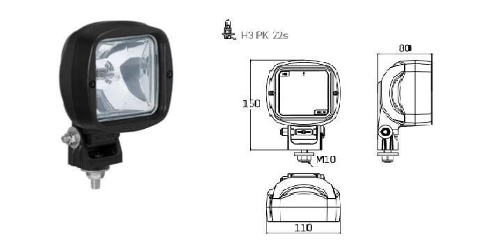 SIM ÇALIŞMA LAMBASI-FARI OVAL DÜZ CAM (H3 AMPULSÜZ) (110*110 MM) FORKLİFT-İŞ MAKİNASI