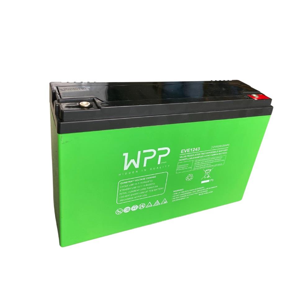 WPP 12V 43 AH ELEKTRİKLİ BİSİKLET AKÜSÜ DEEP CYCLE (UZUN ÖMÜRLÜ) CARBON (267*77*171) (11,3 KG)