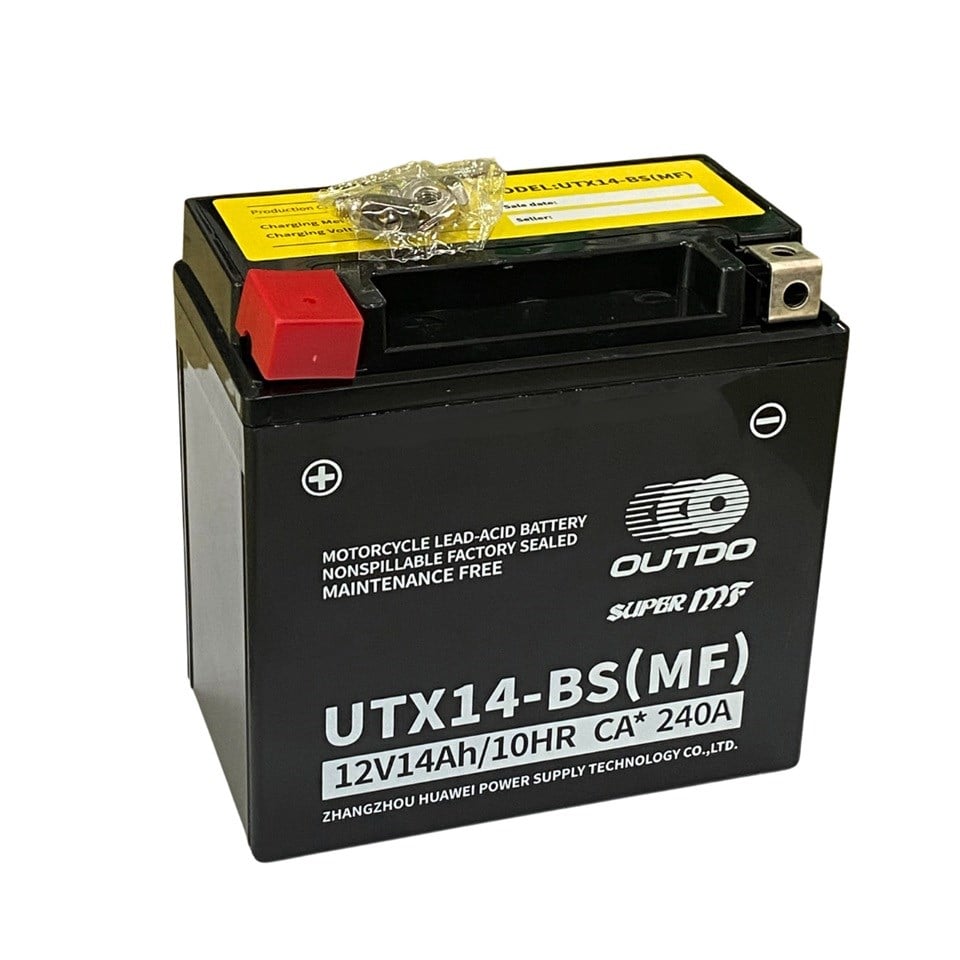 OUTDO 12V 14 AH MOTOSİKLET AKÜSÜ AGM TECH 240A (EN) (150*86*145) (YTX14-BS) (UTX14-BS-MF) (TERS)