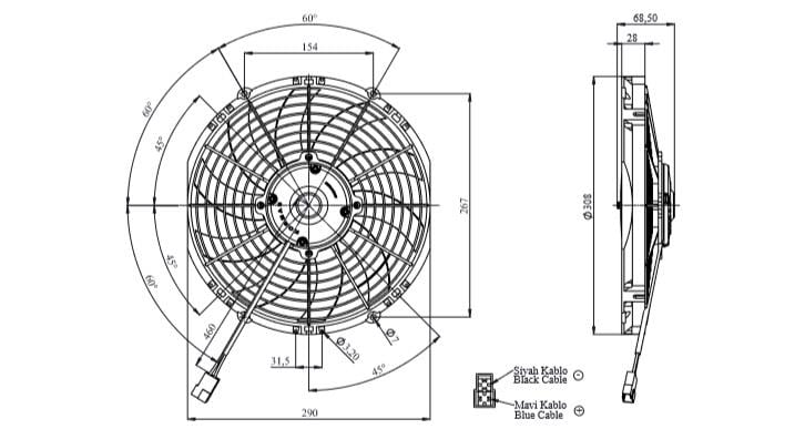KORMAS 24V FAN MOTORU EMİCİ AKSİYEL 11 