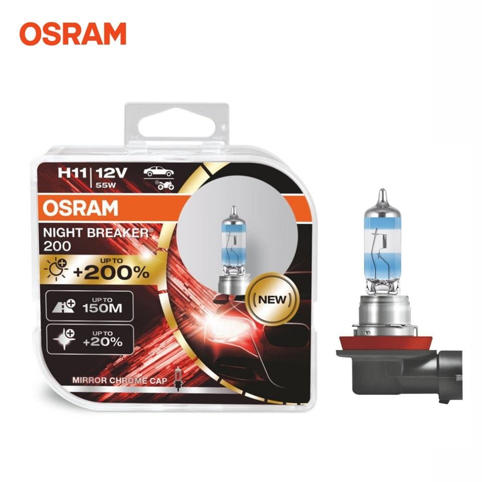 OSRAM 12V H11 AMPUL 55W +%200 FAZLA IŞIK 3600K NIGHT BREAKER 200 (2 AD)