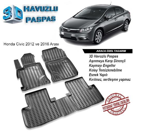 3D ARAÇ PASPASI (SİYAH) (4 PARÇA) HONDA CIVIC 2012-2016 