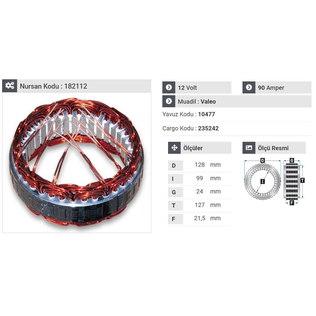 12V ALTERNATÖR STATÖR VALEO TİPİ 90 A (6 UÇLU)