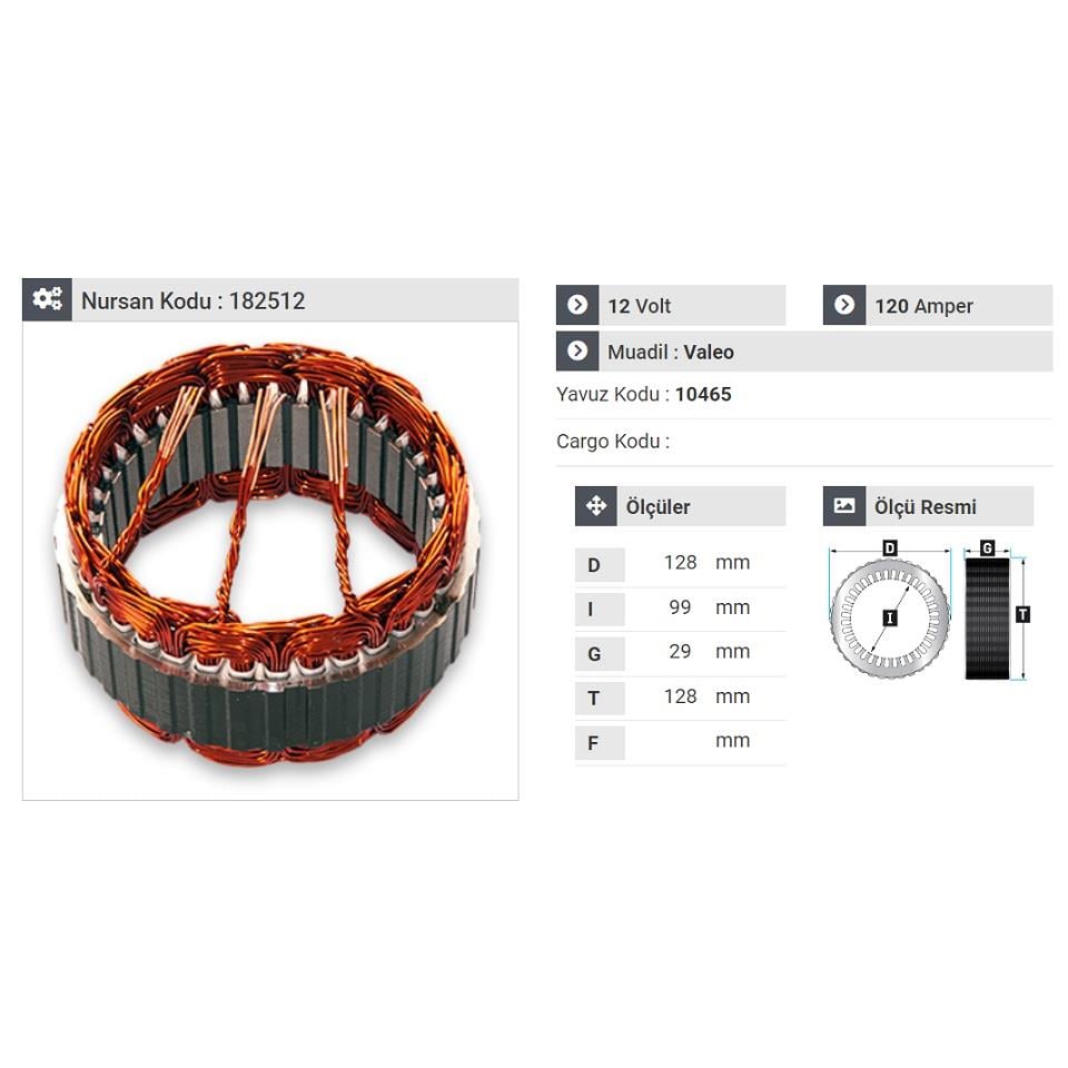 12V ALTERNATÖR STATÖR VALEO TİPİ 120 A (3 UÇLU)