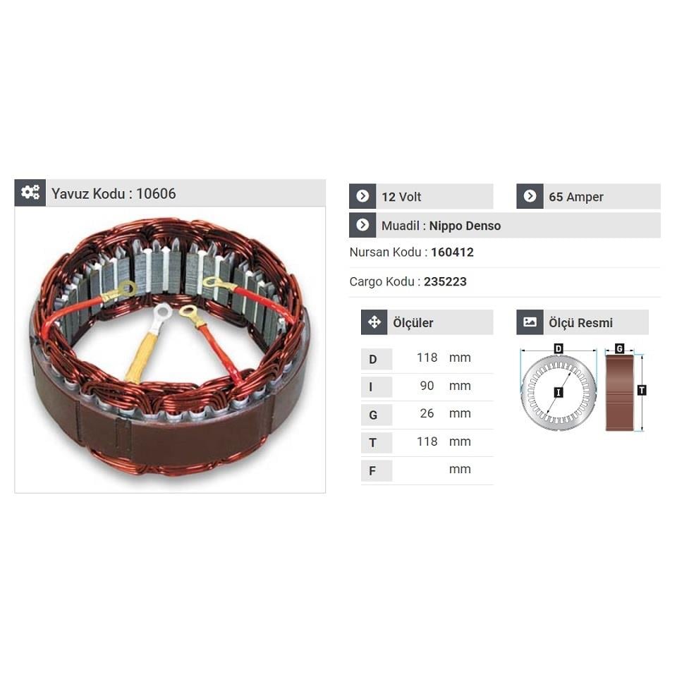 12V ALTERNATÖR STATÖR NIPPON DENSO TİPİ 65 A (4 UÇLU)