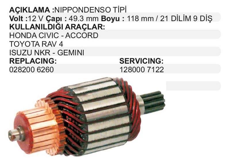 12V MARŞ KOLLEKTÖRÜ NIPPON DENSO TİPİ 9 DİŞ HONDA ACCORD/CIVIC-ISUZU GEMINI/NKR-TOYOTA RAV4
