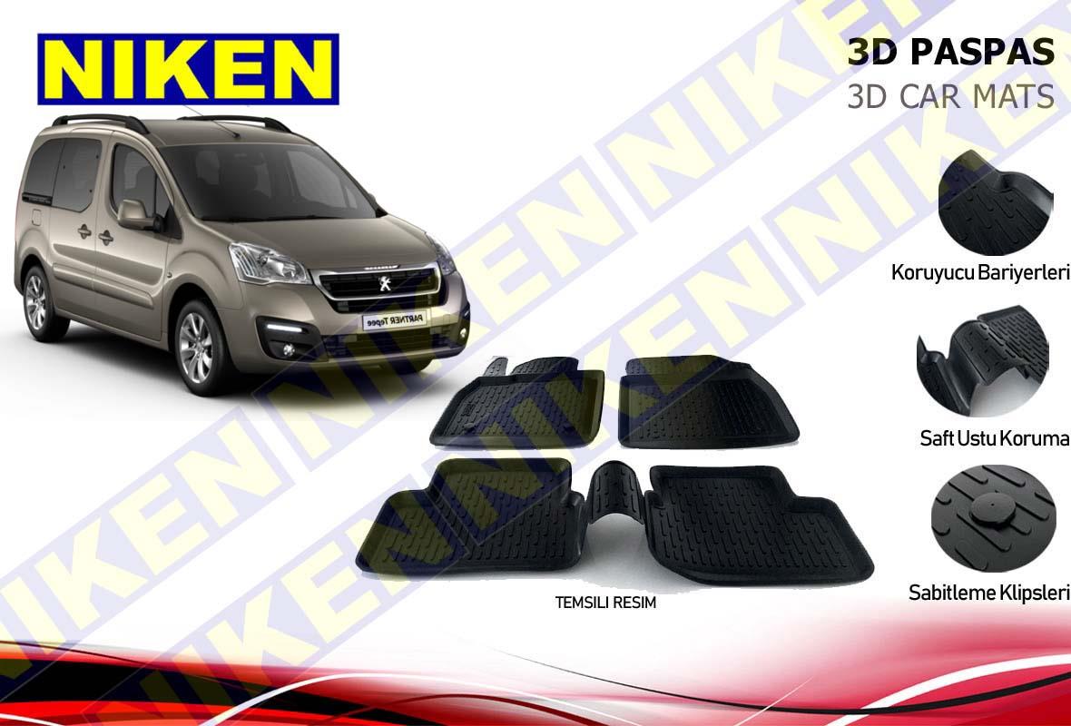 3D ARAÇ PASPASI (SİYAH) (4 PARÇA) PARTNER TEPEE/BERLINGO 2008 > ( SABİTLEME KLİPSSİZ )