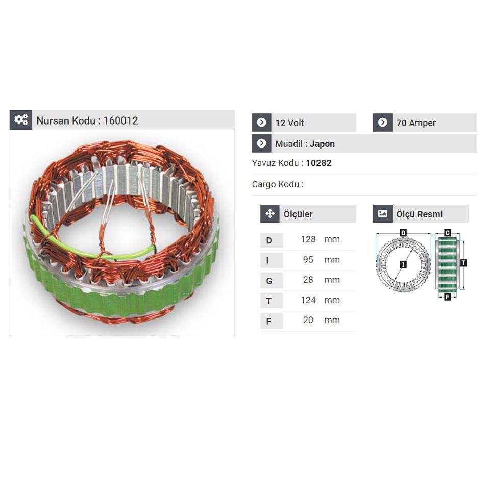 12V ALTERNATÖR STATÖR MITSUBISHI TİPİ 70 A (3 UÇLU)