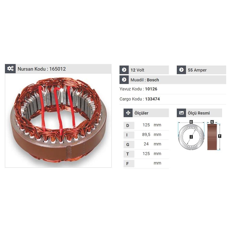 12V ALTERNATÖR STATÖR BOSCH TİPİ 55 A AUDI-BMC-OPEL-VW