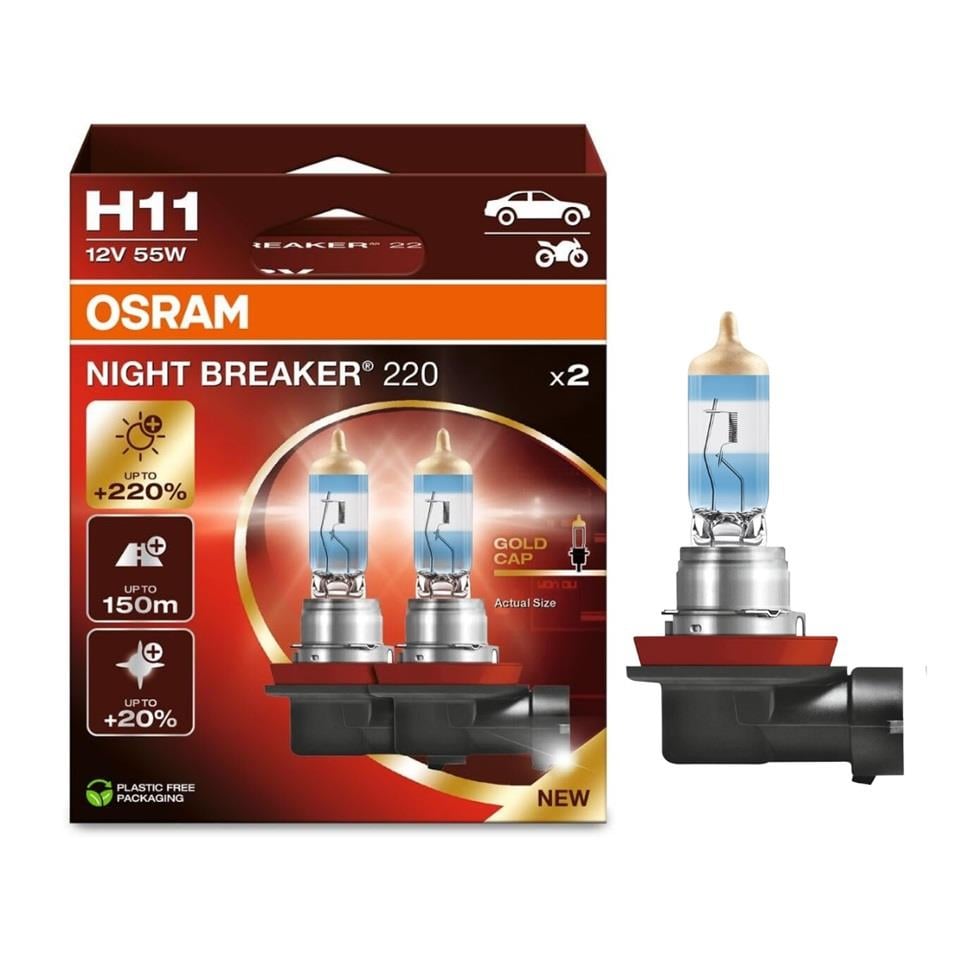 OSRAM 12V H11 AMPUL 55W +%220 FAZLA IŞIK NIGHT BREAKER 200 (2 AD)