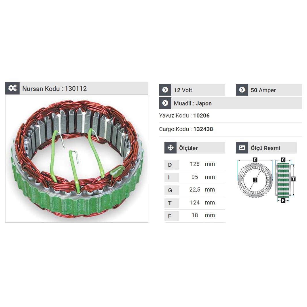 12V ALTERNATÖR STATÖR HITACHI TİPİ 50 A (3 UÇLU) ISUZU-MAZDA-NISSAN