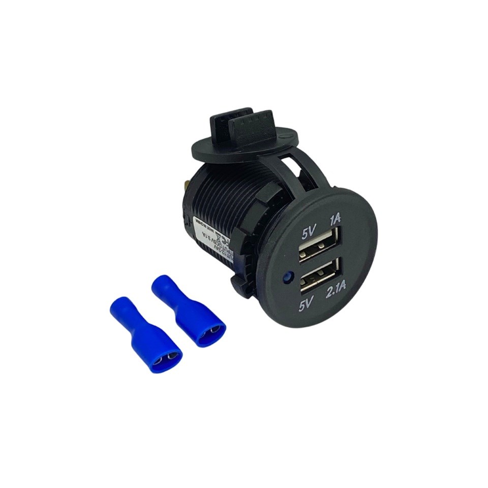12V-24V TELEFON ŞARJ CİHAZI (USB X 2) (1A/2.1A) (MAVİ IŞIKLI) (28 MM)
