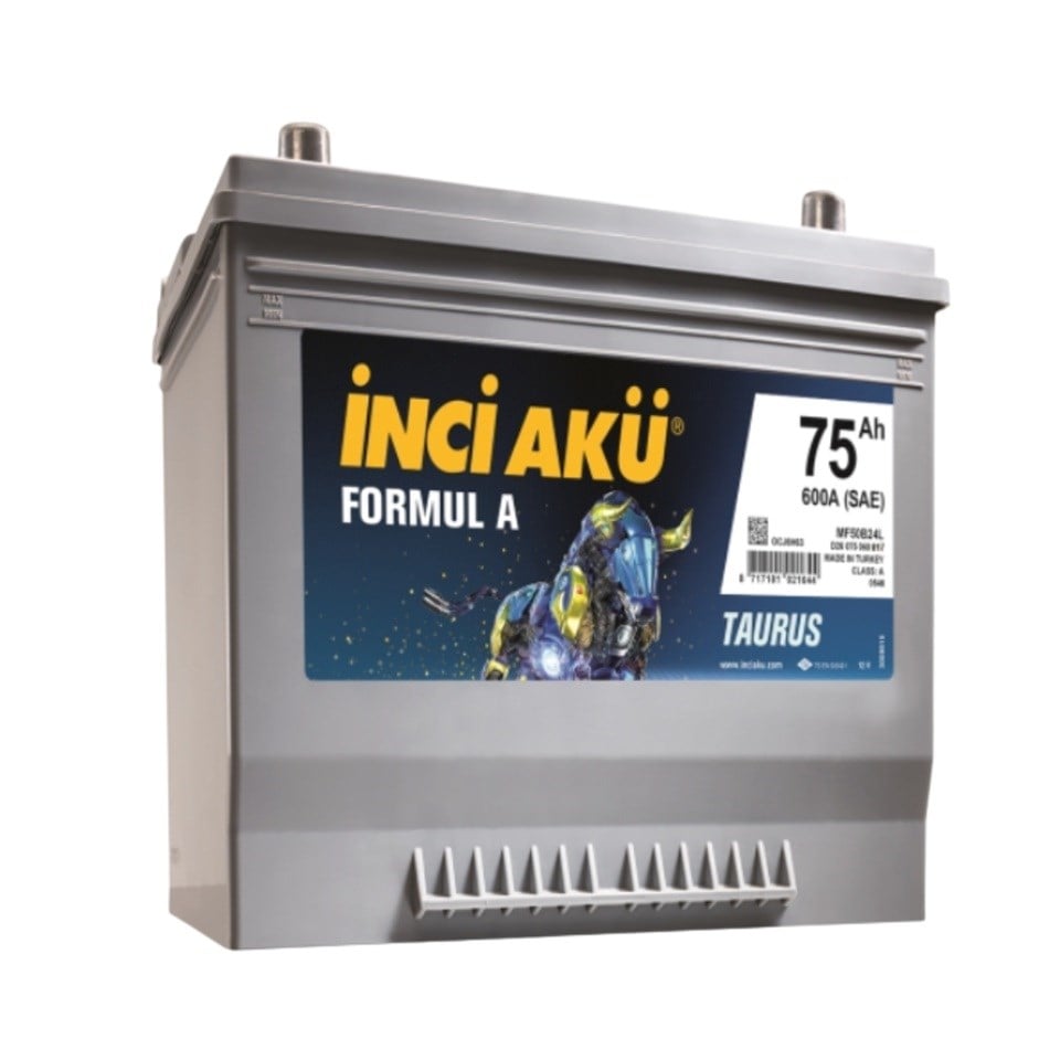 İNCİ 12V 75 AH AKÜ FORMUL A TAURUS 600 A (EN) (264*175*225) (YÜKSEK DÜZ)