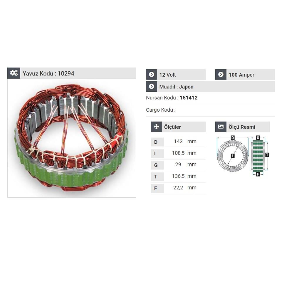 12V ALTERNATÖR STATÖR HITACHI TİPİ 100 A (4 UÇLU) NISSAN