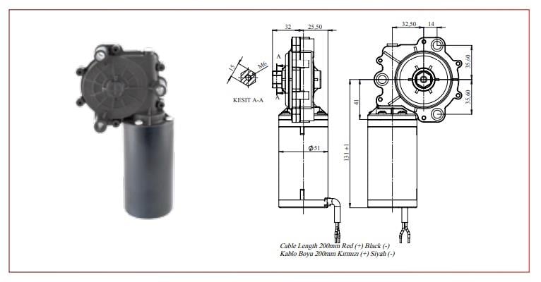 KORMAS 12V CAM KALDIRMA MOTORU (SÜRGÜLÜ OTOMATİK KAPI--KAYAR BASAMAK) (15 W) (R) UNIVERSAL